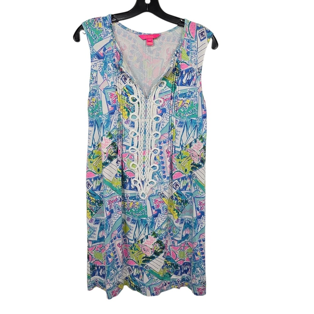 Lilly‎ Pulitzer Sleeveless Tunic Dress Womens XS Wish You Were Here Print Beach